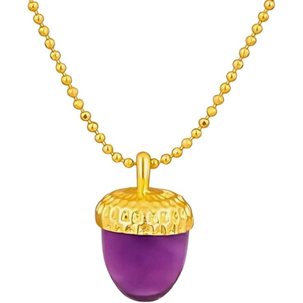Gempires 14K Gold Plated Gemstone Acorn Pendant Vintage Oak-Inspired Necklace wi